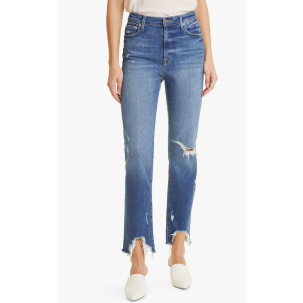 Jonathan Simkhai River High Waist Distress Straight Jean, Distress Atlantic, 25